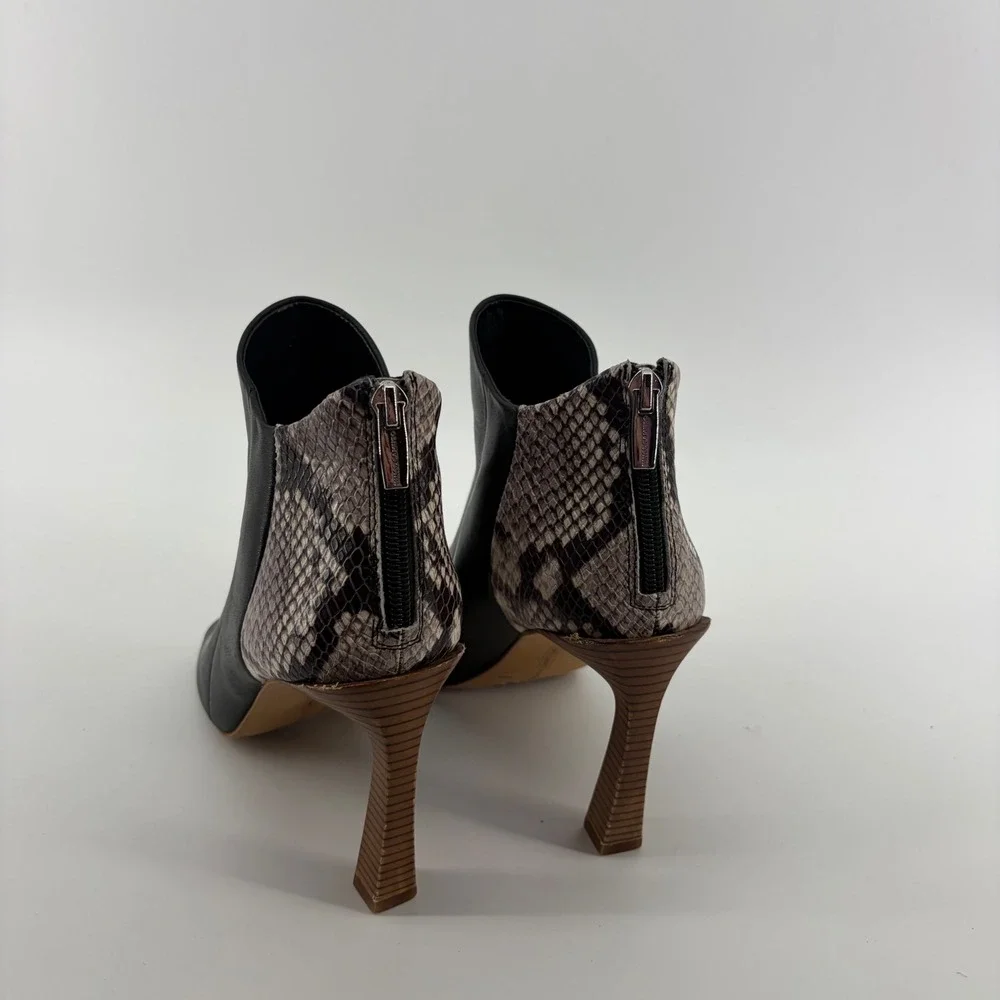 Vince Camuto Womens 8.5 Black Snake Peep Toe Booties Flared Heel Ankle Boots